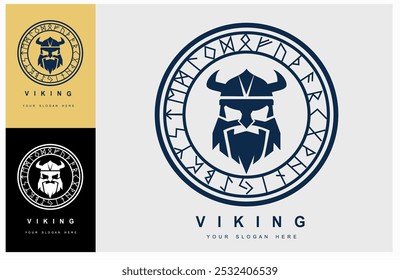 Logo da Viking. Design de guerreiro nórdico. Símbolo nórdico com chifres.
Capacete de chifre e latão. Mitologia nórdica. Design para slogan. Capacete guerreiro Viking isolado em várias cores.