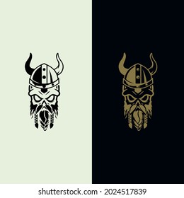Plantilla de logotipo de Viking. El casco de un personaje vikino es una inspiración para el diseño del logo de un icono. Viking logo set.
