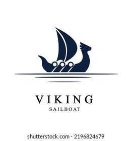 Viking logo vector illustration. Viking transport warship. Design template. Isolated on white background. Northerners ship boat Scandinavia black logo icon