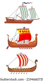 Viking Longboat, Koch, Ushkuy. Vector Illustration.