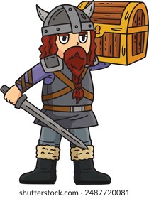 Viking with a Loot Cartoon Colored Clipart 