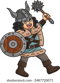 Viking Mace and Shield Cartoon Colored Clipart