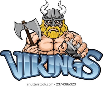 A viking man ice hockey sports team cartoon mascot