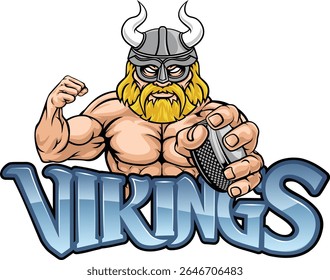 A viking man ice hockey sports team cartoon mascot