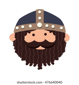 viking man medieval warrior face cartoon helmet costume vector illustration