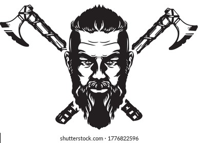 Viking Man. Vector Illustrated/isolated. Black And White