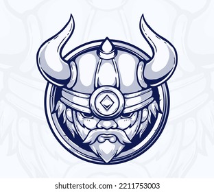 viking mascot illustration vector logo design, hand drawn style