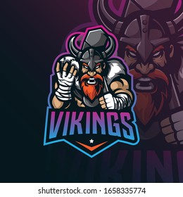 viking mascot logo design vector with modern illustration concept style for badge, emblem and tshirt printing. angry viking illustration with ball in hand.