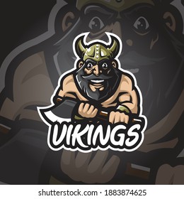 vector de diseño de logotipo de mascota viking con estilo de concepto para impresión de insignias, emblemas y camisetas.