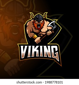 Viking mascot logo design vector with modern illustration concept style for badge, emblem and t shirt printing. Illustration of a viking carrying an ax for sport, gaming or team