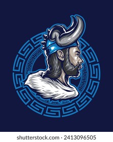Vector de diseño de logotipo de mascota viking con equipo deportivo de emblema ilustrativo.