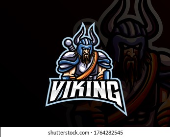 Viking mascot sport logo design. Viking warrior mascot vector illustration logo. Barbarian knight viking mascot design, Emblem design for esports team. Vector illustration