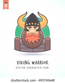 Viking medieval scandinavian warrior in horn helmet People lifestyle and occupation Colorful and stylish flat vector character icon