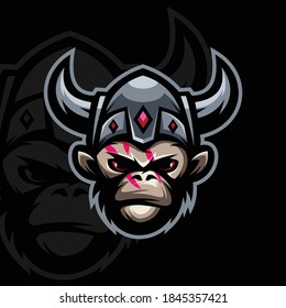 Viking monkey mascot design on dark background