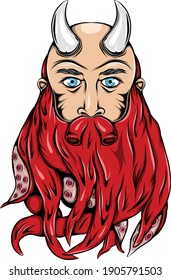 The Viking monster with the iron horns and with octopus beard of illustration