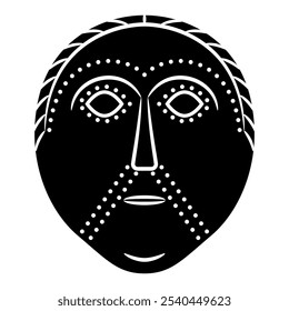 Viking Norse or Celtic mask from ancient Dania. Stylized human face. Black and white silhouette.