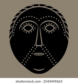 Viking Norse or Celtic mask from ancient Dania. Stylized human face. Monochrome silhouette.