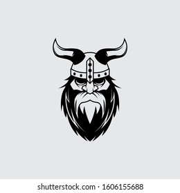 Viking Old Man head logo design template vector illustration