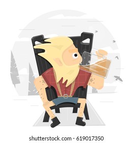 Viking on a throne drinking a large mug of beer. The logo for the bar. Illustration for pubs. Character to design the restaurants menu.