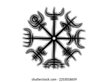 Viking Pagan Compass, Vegvisir Wind rose, navigation runic compass, Norse Mythology. Protective talisman for travelers. Hand drawn Magical Navigator for the wandering. Vector tattoo isolated on white