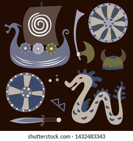 Viking pattern objects on dark background