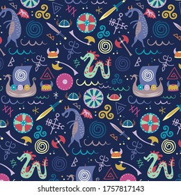 Viking pattern seamless design. Decoration textile and paper series