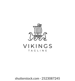 viking pirate ship logo in minimalist linear line art design style