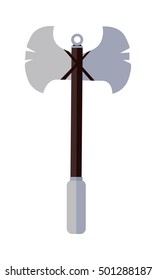 Viking poleaxe in flat. Cartoon medieval axe. Weapon of viking. Axe steel weapon. Medieval axe icon. Game object in flat design isolated on white background. Vector illustration.