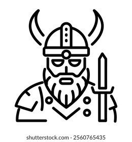 Viking raider icon in linear style 