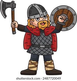 Viking Raising Axe Cartoon Colored Clipart 