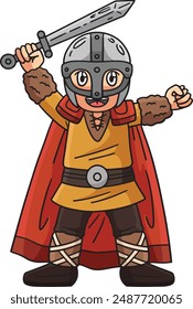 Viking Raising Sword Cartoon Colored Clipart 