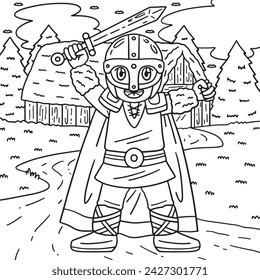 Viking Raising Sword Coloring Page for Kids