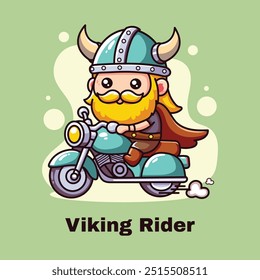 Piloto vikingo en una motocicleta. Ilustración vectorial de un personaje de dibujos animados.