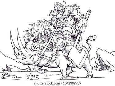 viking rider warrior on boar