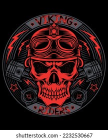 Viking Riders Motor Cycle rider motorcycle skull skeleton rebel T-shirt design