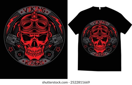 Viking riders thunder skull rider motorcycle skull skeleton rebel T-shirt design