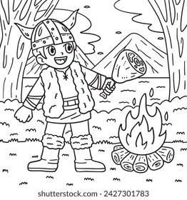 Viking Roasting Meat Coloring Page for Kids
