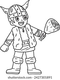 Viking Roasting Meat Isolated Coloring Page 