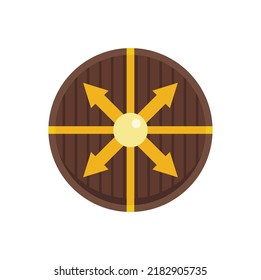 Viking Round Shield Icon. Flat Illustration Of Viking Round Shield Vector Icon Isolated On White Background