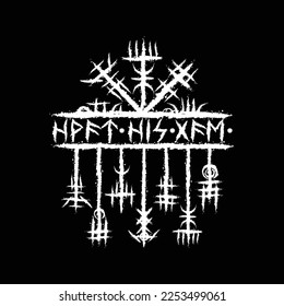 Viking runic letters text isolated on black background. Grunge ink blots Scandinavian and Icelandic symbols set