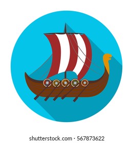 Viking s ship icon in flat style isolated on white background. Vikings symbol stock vector illustration.