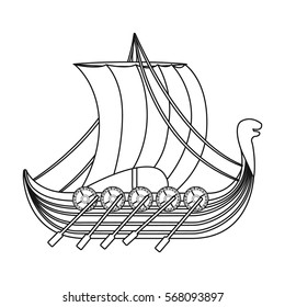 Viking s ship icon in outline style isolated on white background. Vikings symbol stock vector illustration.
