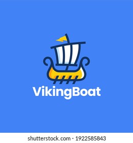 viking sail boat playful cartoon logo vector icon illustration
