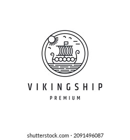 viking sail ship drakkar simple logotype linear style icon in white backround