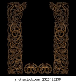 Viking Scandinavian design. Ancient decorative mythical animal in Celtic, Scandinavian style, knot-work illustration, isolated on black, vector illustration