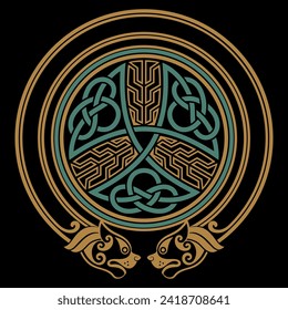 Viking Scandinavian design. Ancient decorative mythical animal in Celtic, Scandinavian style, knot-work illustration, vector illustration