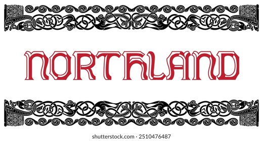 Viking Scandinavian design. Ancient decorative mythical animal in Celtic, Scandinavian style, knot-work illustration, isolated on black, vector illustration