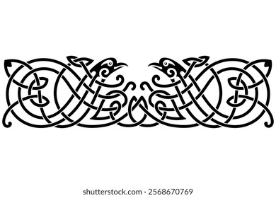 Viking Scandinavian design. Ancient decorative mythical animal in Celtic, Scandinavian style, knot-work illustration, isolated on white, vector illustration