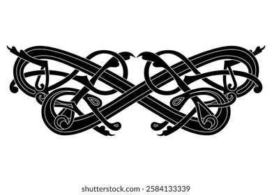 Viking Scandinavian design. Ancient decorative mythical animal in Celtic, Scandinavian style, knot-work illustration, isolated on white, vector illustration