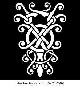 Viking Scandinavian design. Celtic, Scandinavian knot-work illustration, isolated on black, vector illustration